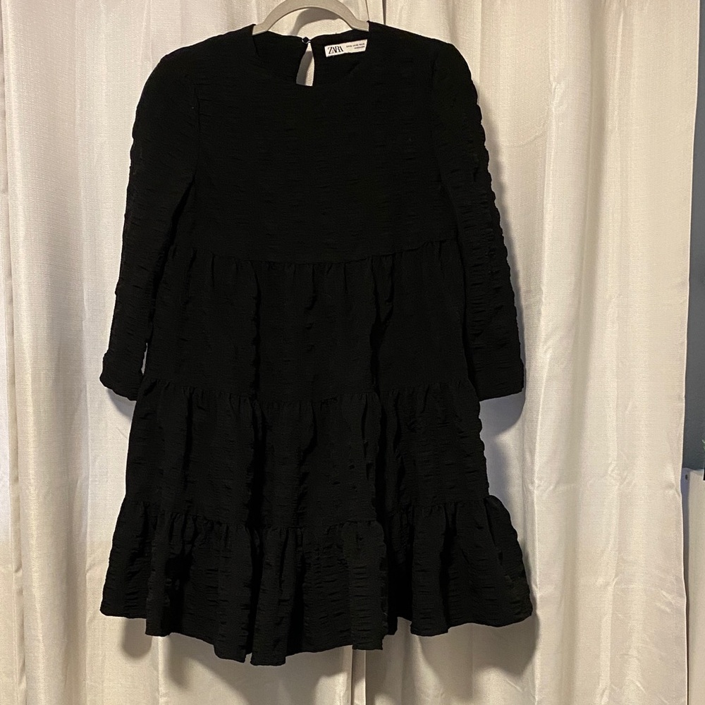 Zara Black Tiered texture Mini Dress size xs